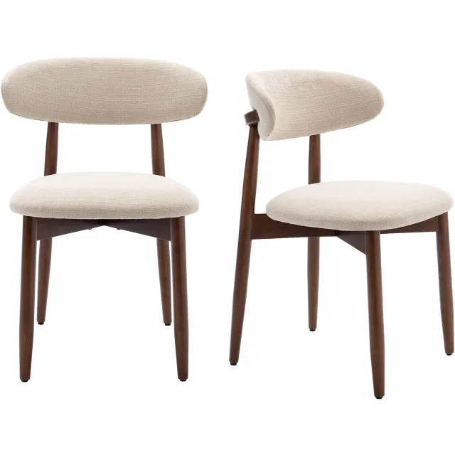 COLAMY Set van 2 Eetkamerstoelen - Stoffen Keukenstoelen met Houten Poten - Moderne Landelijke Stoelen - Beige