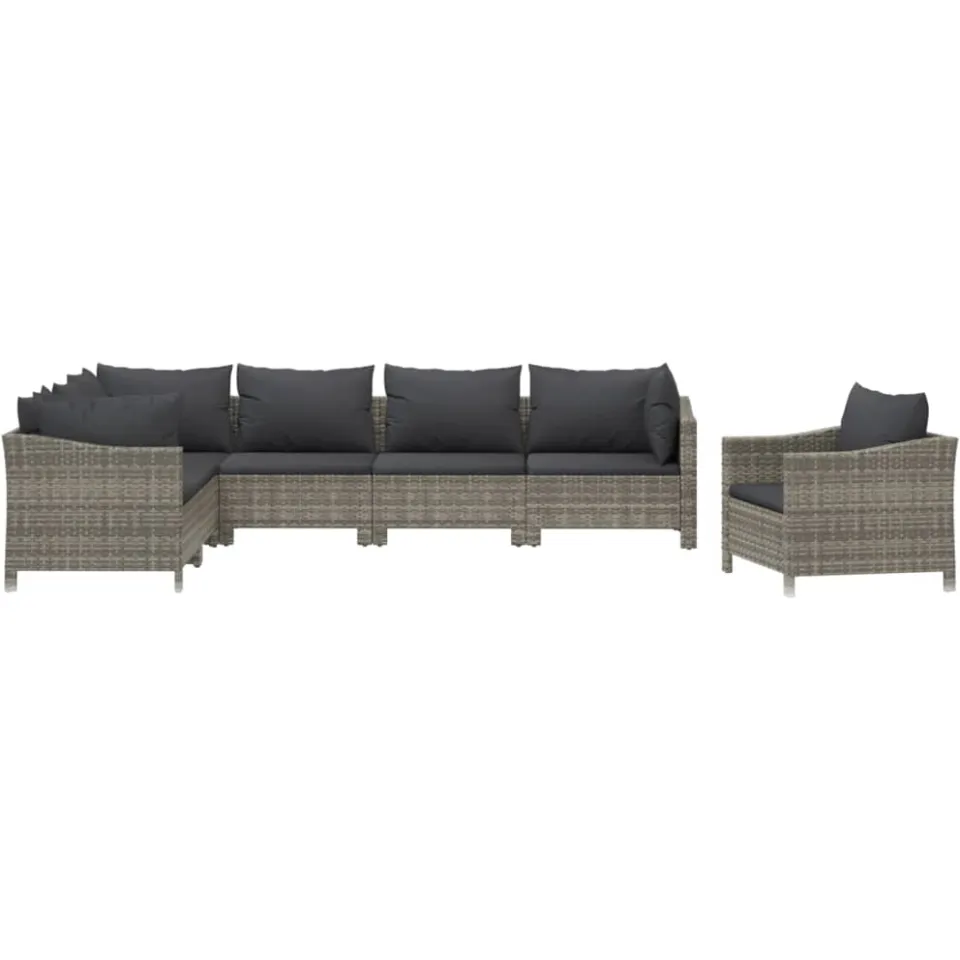 vidaXL 7-delige Loungeset met kussens poly rattan grijs