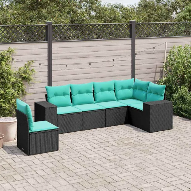 vidaXL 6-delige tuinbankset met kussens van zwart polyrotan, foto 2