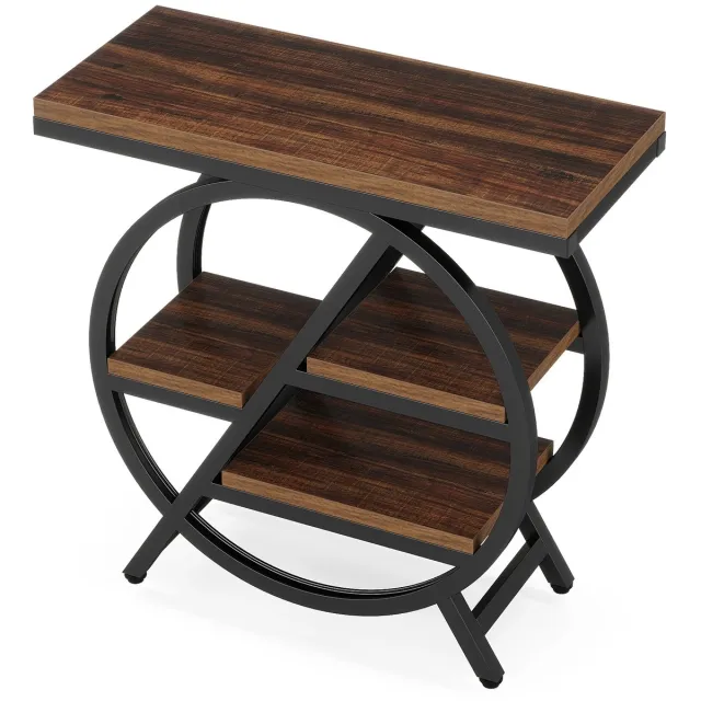 Sellino Bijzettafel - Salontafel - Kleine tafel - Decoratietafel - 3 niveaus - Belastbaar tot 30 kg - 65 × 30 × 66,5 cm - Metaal Bruin met zwart