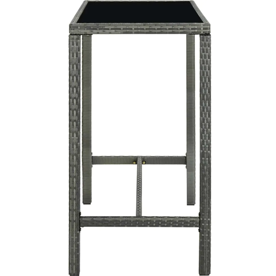 vidaXL Tuinbartafel 130x60x110 cm poly rattan en glas grijs, foto 3