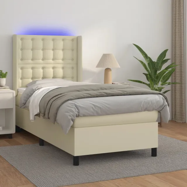 vidaXL Boxspring met matras en LED kunstleer crèmekleurig 100x200 cm