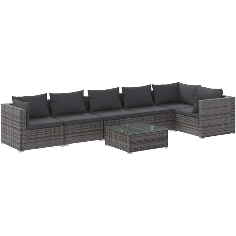 vidaXL 7-delige Loungeset met kussens poly rattan grijs