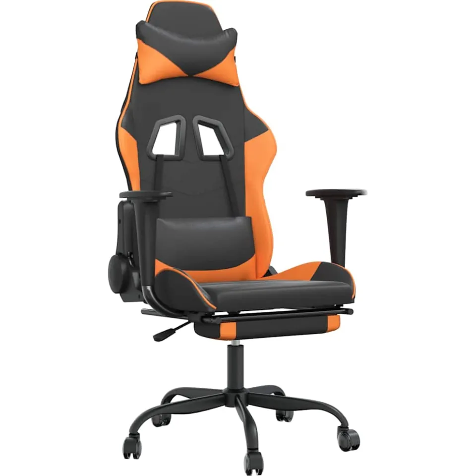 vidaXL Gamestoel met voetensteun kunstleer zwart en oranje, foto 3