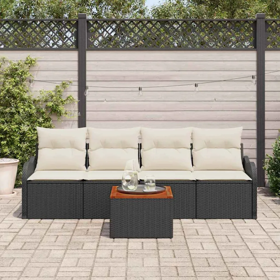 vidaXL Tuinbankenset 5 st Zwart poly rattan, foto 3