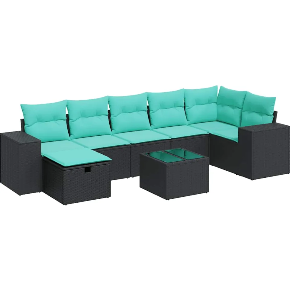 vidaXL 8-delige Loungeset met kussens poly rattan zwart