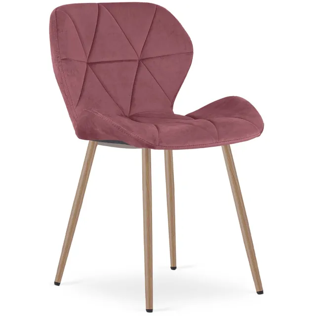 Oskar MANGO Eetkamerstoel – Donkerroze Velvet – Metalen Poten in Eikenlook – Comfortabele Gestoffeerde Zitting – Modern Design – Velvet Stoel voor Woonkamer, Keuken en Eetkamer – Max. 110 kg