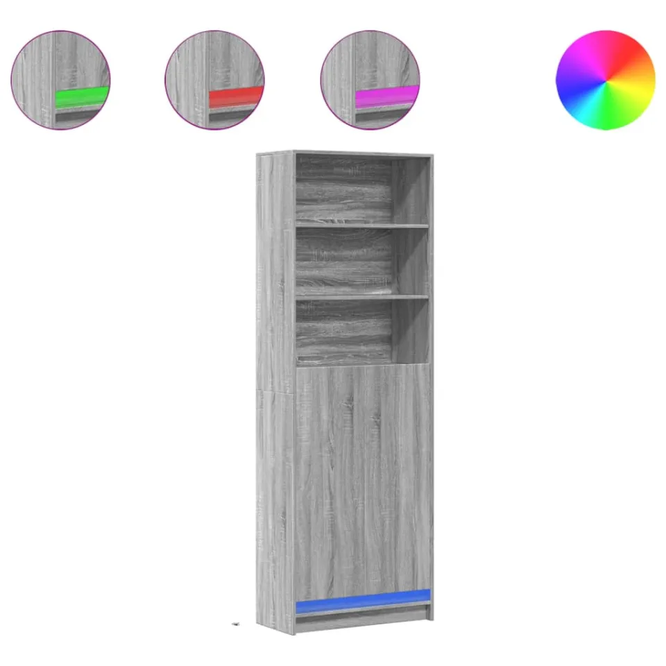 vidaXL Hoge kast met LED 69x32,5x200 cm bewerkt hout grijs sonoma, foto 3