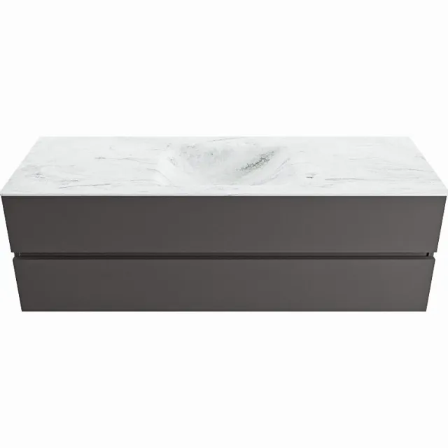 Mondiaz VICA-DLUX 150cm badmeubel onderkast Dark grey 2 lades. Inbouw wastafel CLOUD midden 1 kraangat, kleur Opalo.