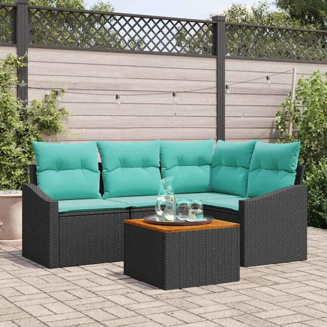 vidaXL Tuinbankenset 5 st Zwart poly rattan