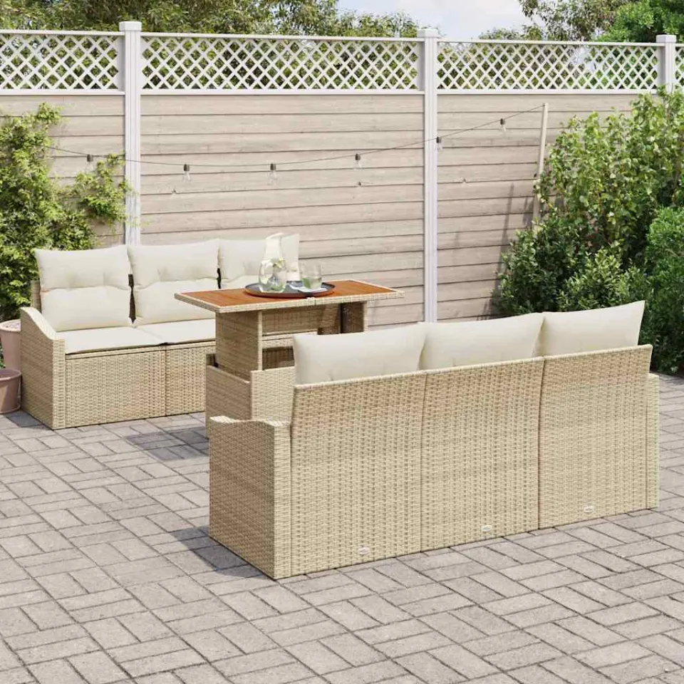vidaXL Tuin Sofa Set 7 st Beige Poly riet, foto 3