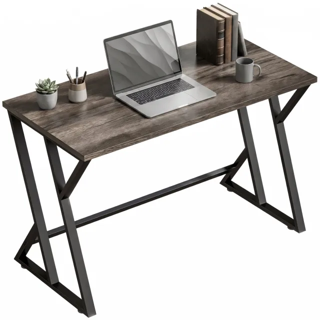 Homcom Schrijftafel met metalen Z-frame - Computertafel - Bureau - Grijs grijs, zwart