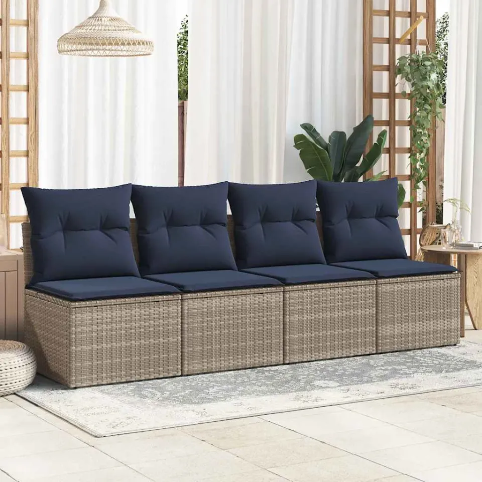 vidaXL 2-delige Loungeset met kussens poly rattan acacia grijs, foto 2