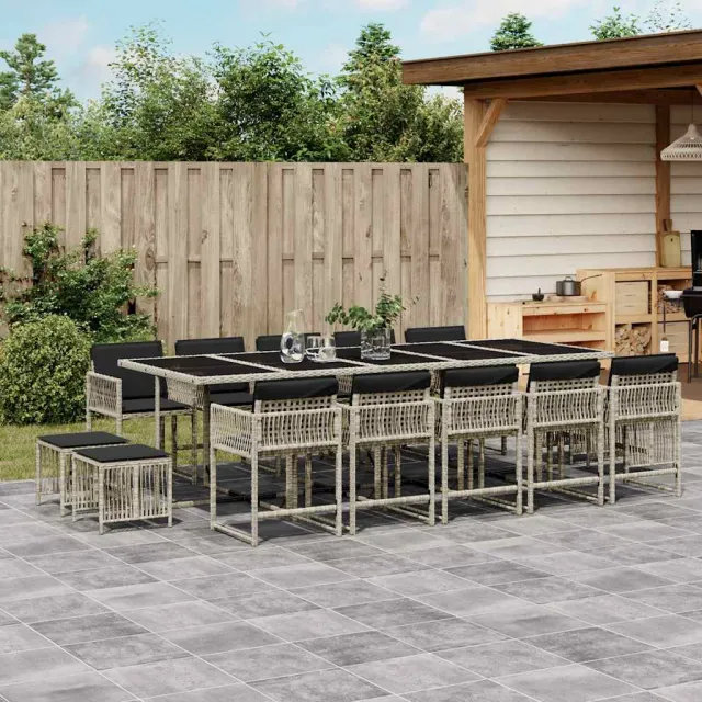 vidaXL 15-delige Tuinset met kussens poly rattan lichtgrijs grijs, foto 2