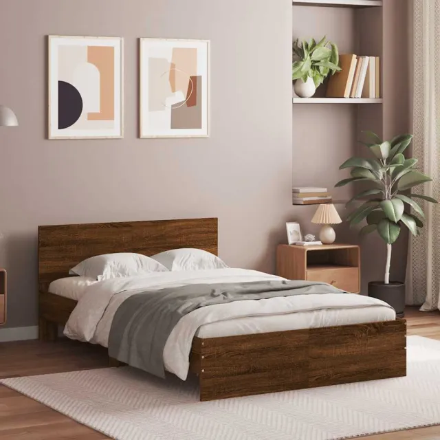 vidaXL Bedframe met hoofdeinde bruin eikenkleur 135x190 cm