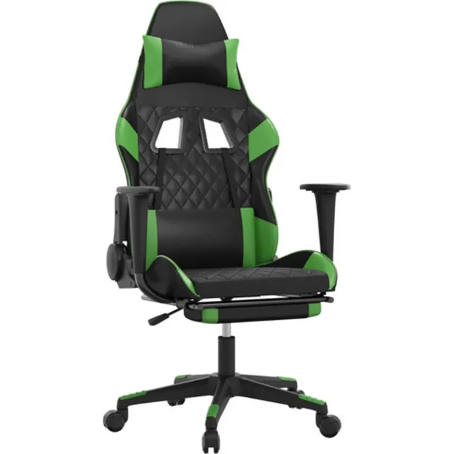 vidaXL Gamestoel - met - voetensteun - kunstleer - zwart - en - groen zwart en groen