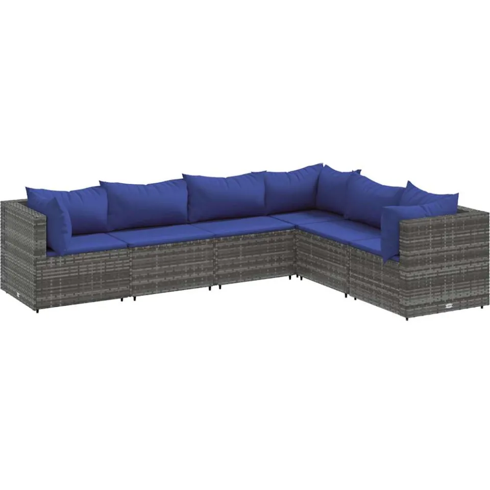 vidaXL 6-delige Loungeset met kussens poly rattan grijs, foto 3