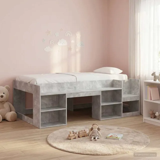 vidaXL Jeugd bedframe met opbergruimte Betongrijs 90 x 190 cm Bruin