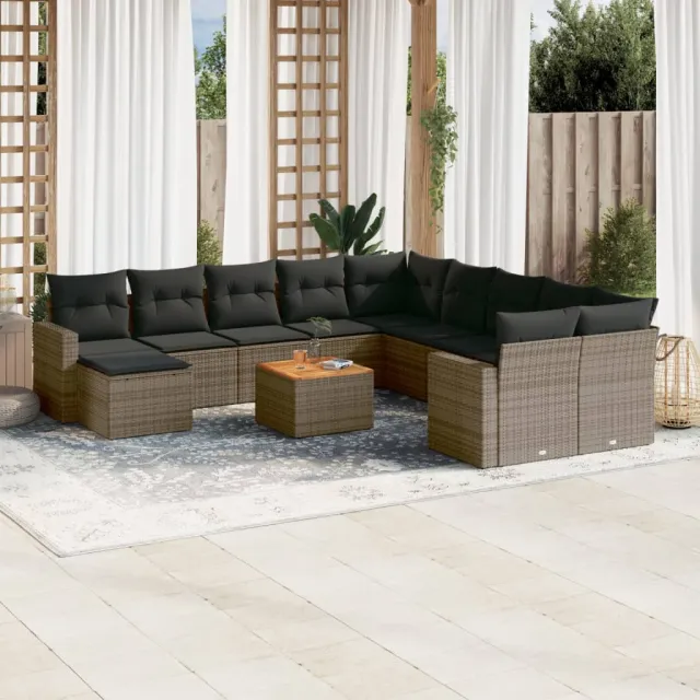 vidaXL 12-delige Loungeset met kussens poly rattan grijs, foto 2