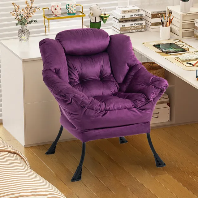 REDOM Fauteuil - Lazy chair - Metalen frame met armleuningen en zijvak - Gewatteerde zitting - Scandinavisch & Basic - Woonkamer slaapkamer balkon - Velvet - Paars - 95 x 81 x 40 cm Purple