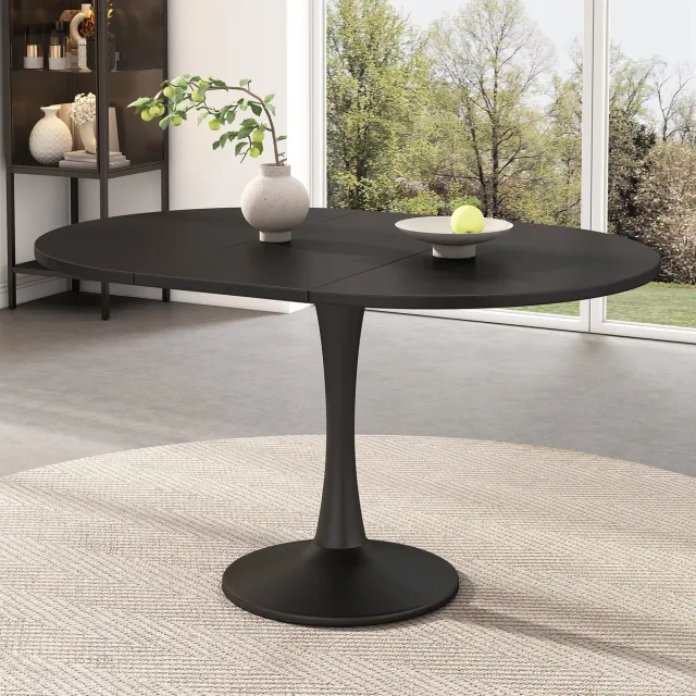 STILVORA Eettafel - Uittrekbare Ovale Eettafel - Ruimtebesparend En Multifunctioneel Voor Kleine Woningen - MDF - 100/140x100x75 cm - Zwart