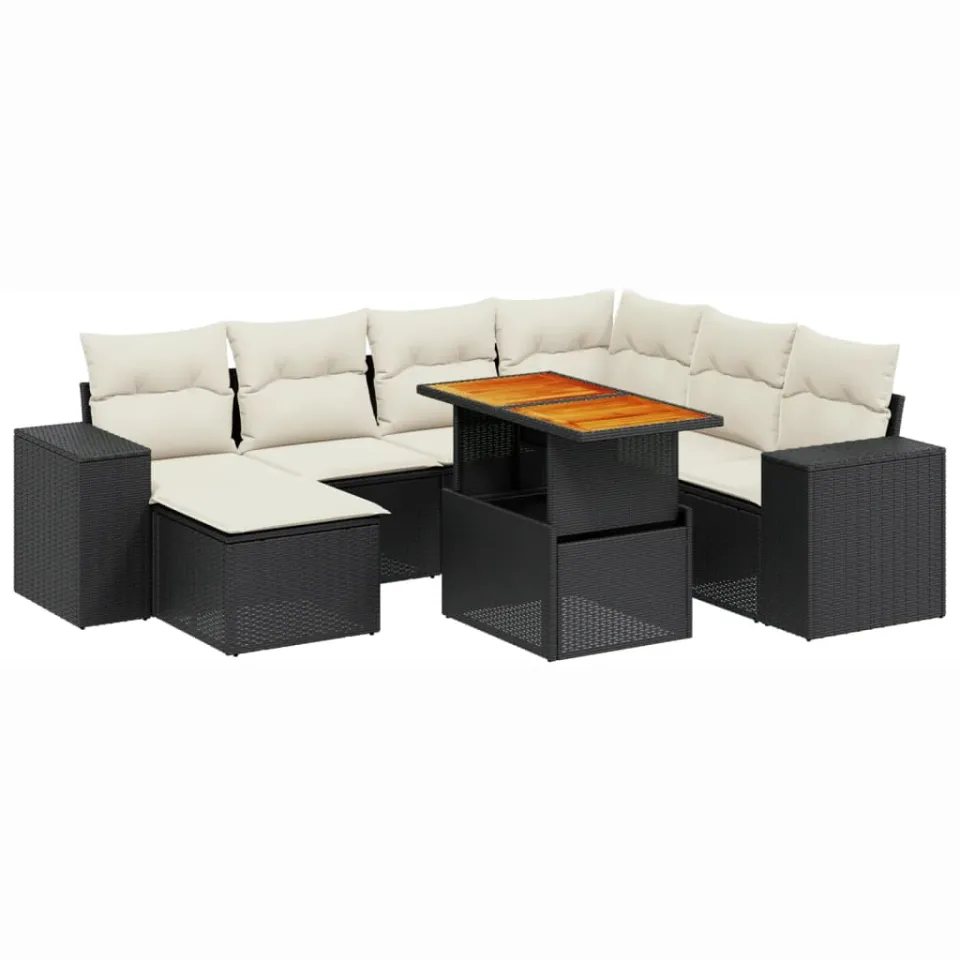 vidaXL 8-delige Loungeset met kussens poly rattan zwart