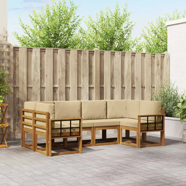 vidaXL Buiten bankenset 6 st 6-zits Natuurlijk en Beige