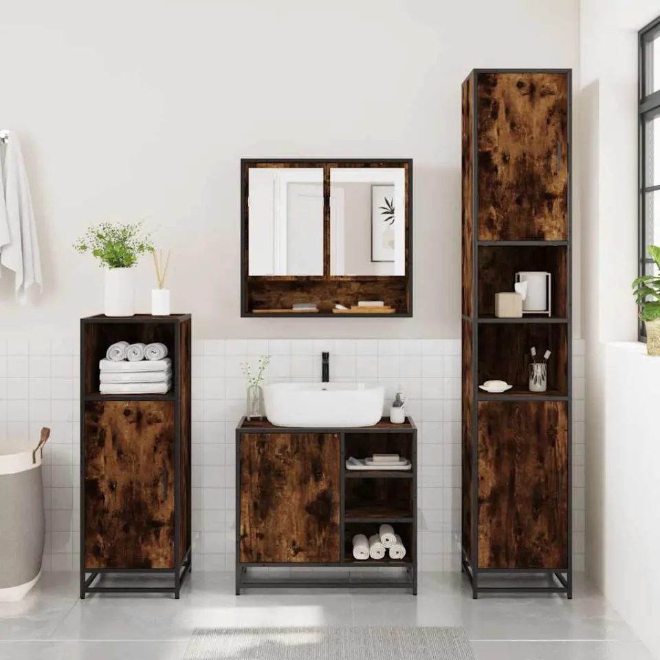 vidaXL 2-delige Badkamermeubelset bewerkt hout gerookt eikenkleurig, foto 4