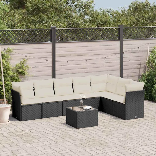 vidaXL 8-delige Loungeset met kussens poly rattan zwart, foto 2