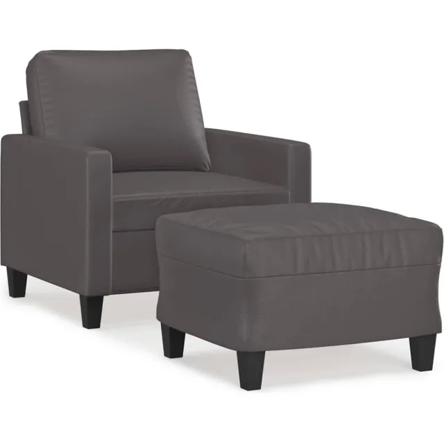 vidaXL Fauteuil - met - voetenbank - 60 - cm - kunstleer - grijs