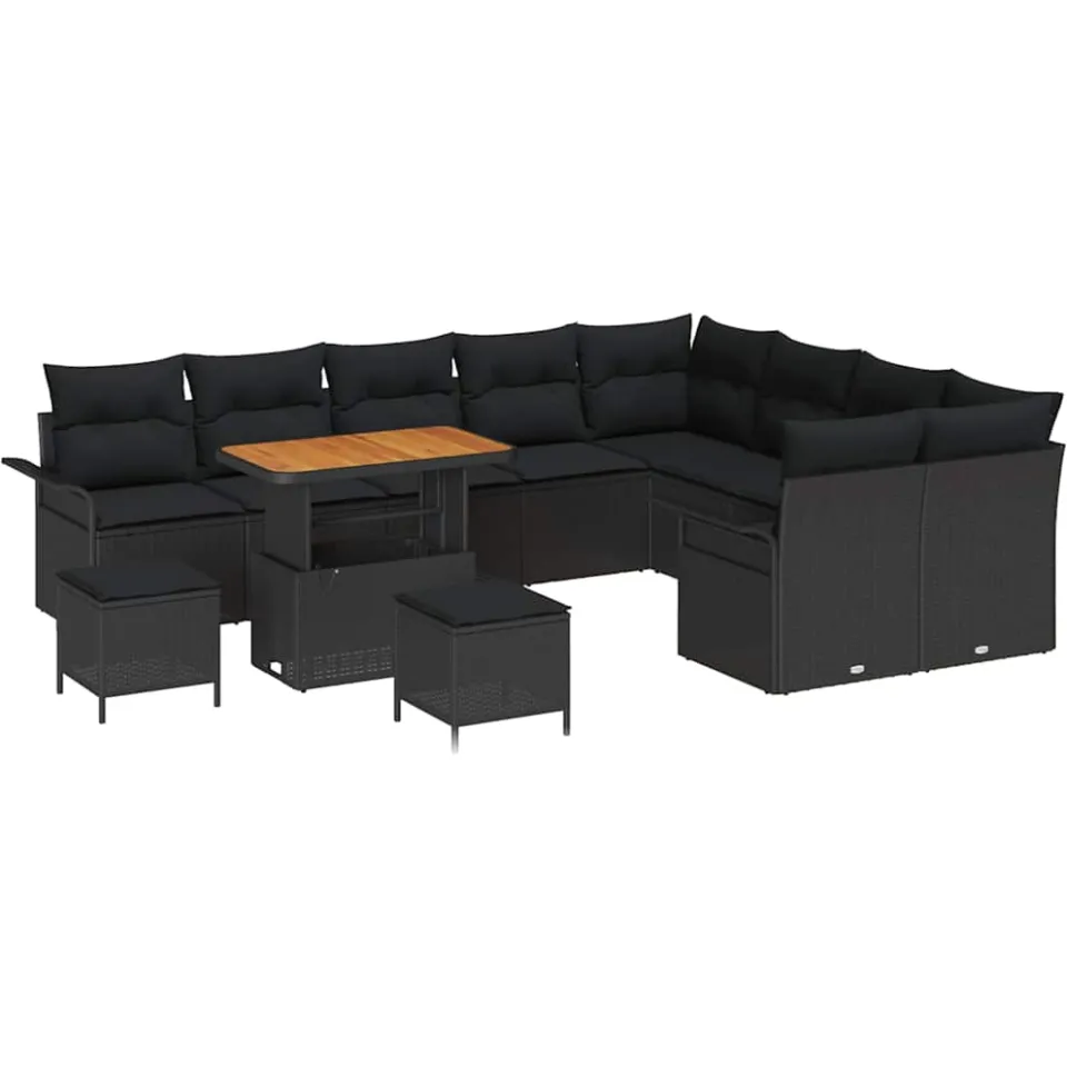 vidaXL Tuinbankenset 12 st Zwart poly rattan