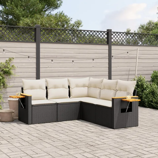 vidaXL Patio Sofa Set 5-zits Black and Cream, foto 2