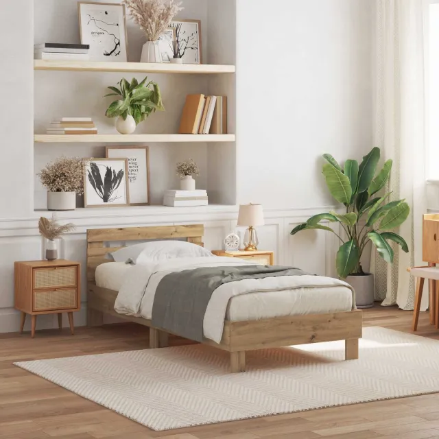 vidaXL Bedframe met hoofdeinde Artisan Eiken 100 x 200 cm Bewerkt hout Bruin