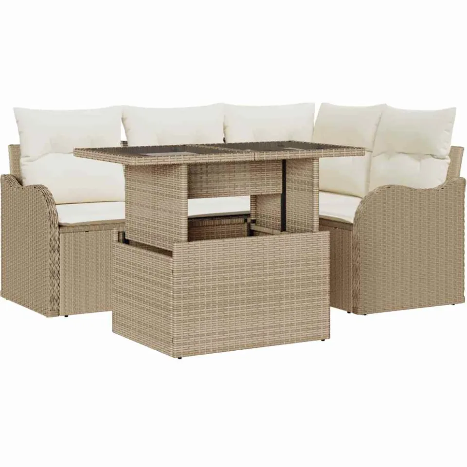 vidaXL Buiten eetset 5 st Beige Poly riet