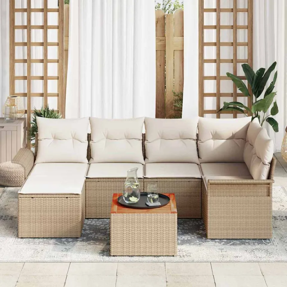 vidaXL Tuinbankenset 7 st Beige poly rattan