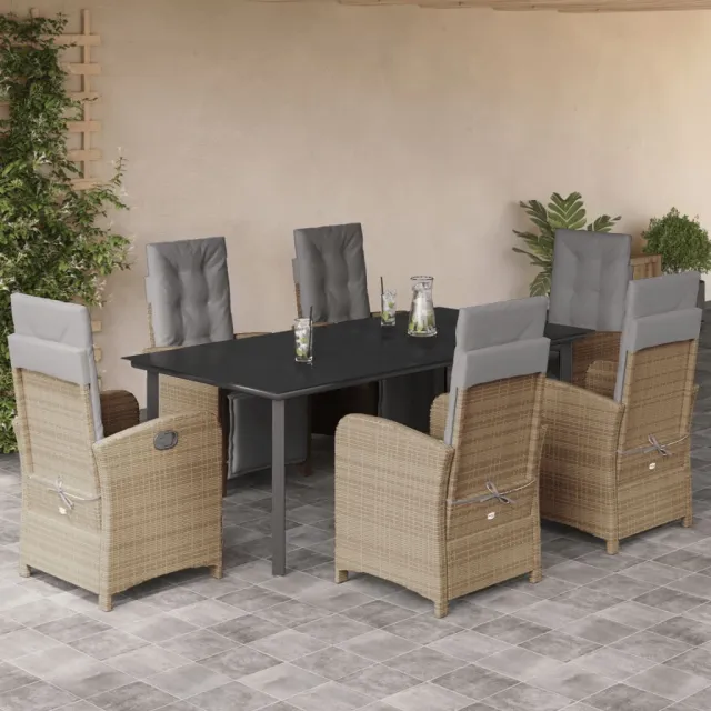 vidaXL 7-delige Tuinset met kussens poly rattan beige, foto 2