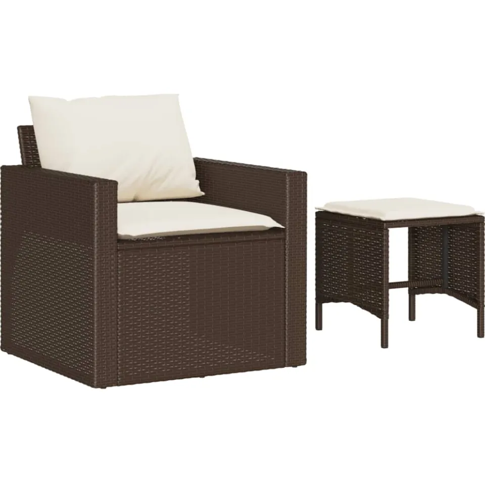 vidaXL 4-delige Loungeset met kussens poly rattan bruin
