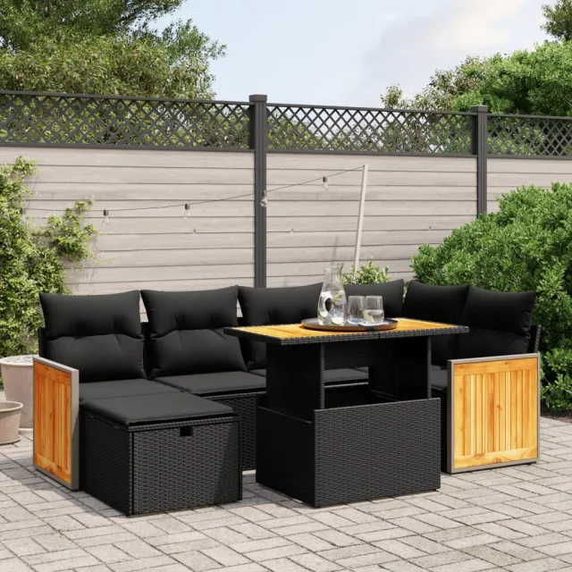 vidaXL 7-delige Loungeset met kussens poly rattan zwart, foto 2