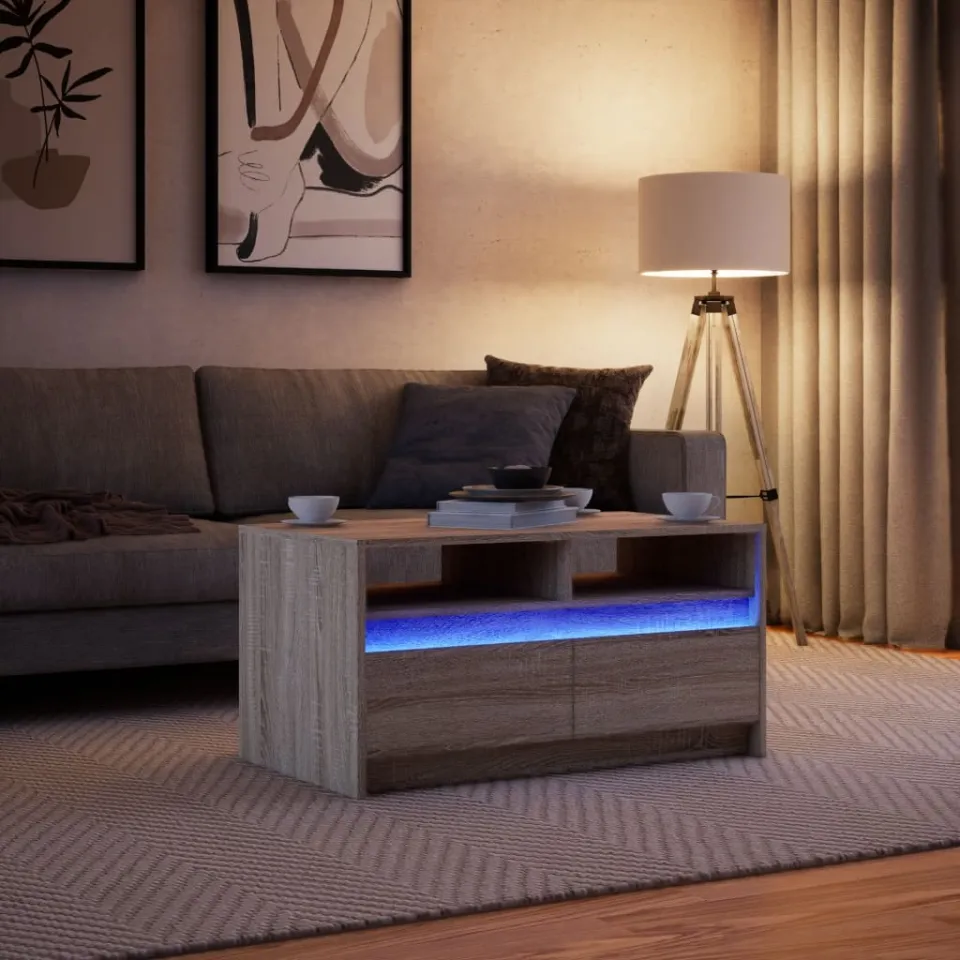 vidaXL Salontafel met LED-verlichting bewerkt hout sonoma eikenkleurig, foto 4