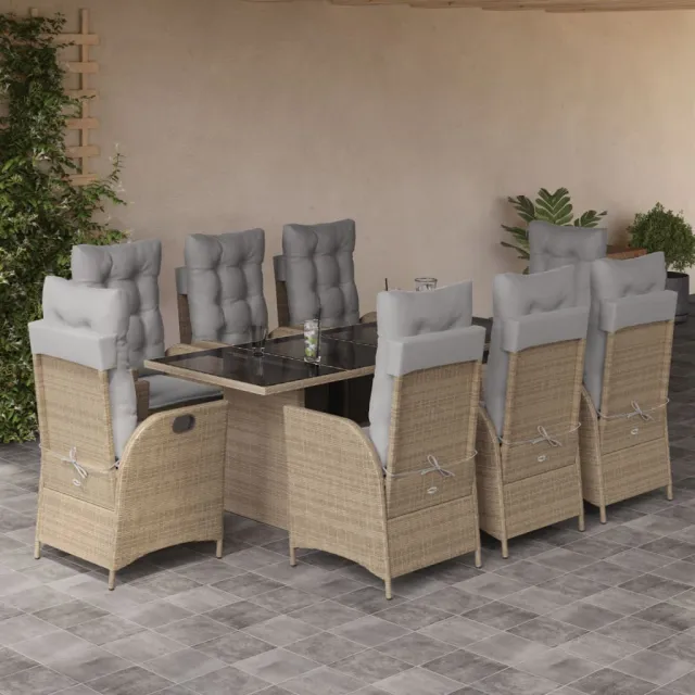 vidaXL 9-delige Tuinset met kussens poly rattan gemengd beige, foto 2