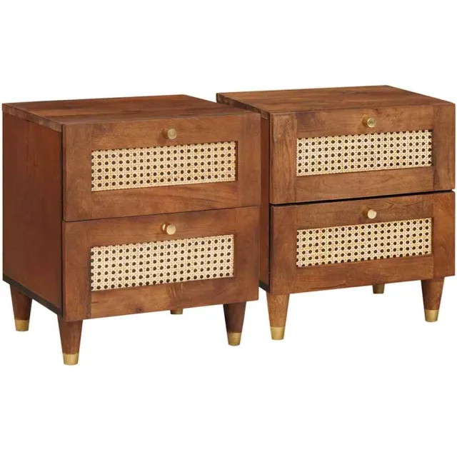 vidaXL Nachtkastje 2 st Bruin 40 x 33 x 46 cm Massief acaciahout, foto 2