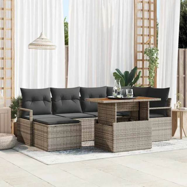 vidaXL Tuin Sofa Set 7 st Grijs poly rattan