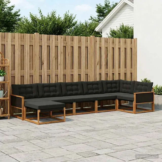 vidaXL Buiten bankenset 7 st 7-zits Naturel en Zwart
