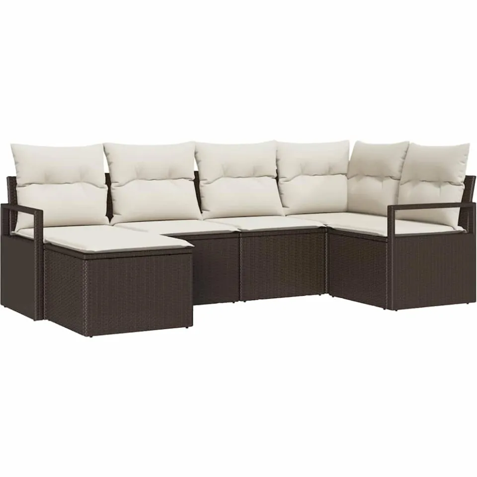 vidaXL Bankstel 6 st Bruin en Crème poly rattan