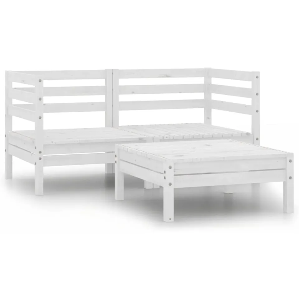 vidaXL 3-delige Loungeset massief grenenhout wit, foto 3