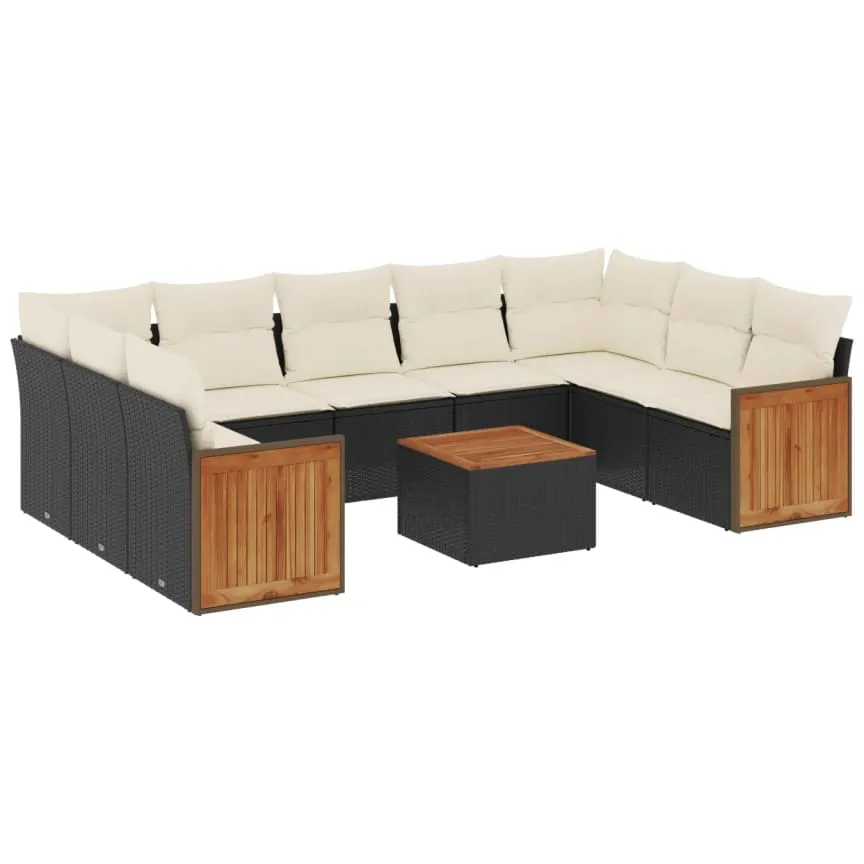 vidaXL 10-delige Loungeset met kussens poly rattan zwart