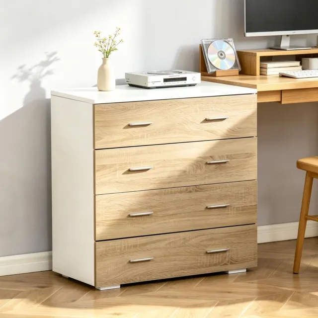 MODENUIT Ladekast - 4 Lades - Woonkamer En Slaapkamer - Spaanplaat En Metaal - 76x35x72 Cm - Wit Hout