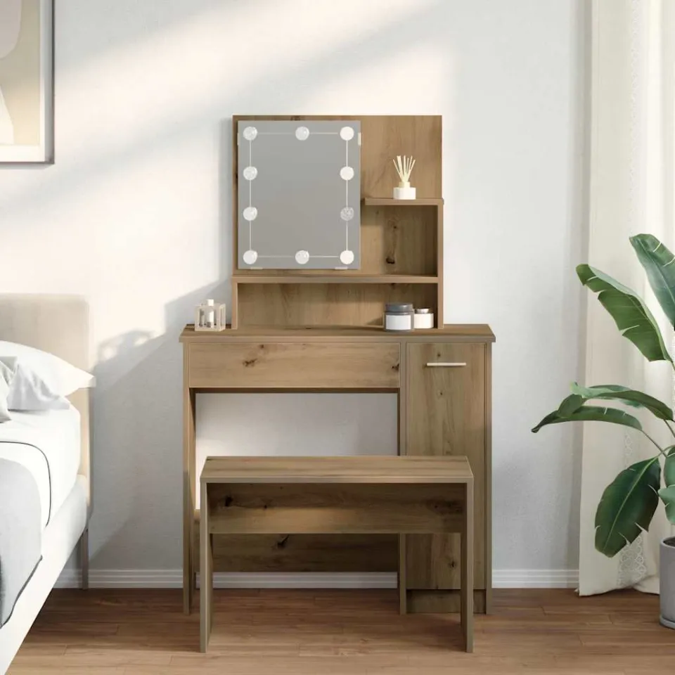 vidaXL Kaptafelset met LED-verlichting bewerkt hout artisanaal eiken, foto 3