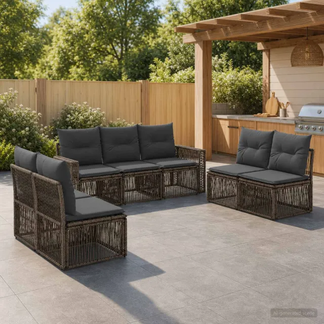 vidaXL Tuinbankenset 7 st Grijs en Donkergrijs poly rattan