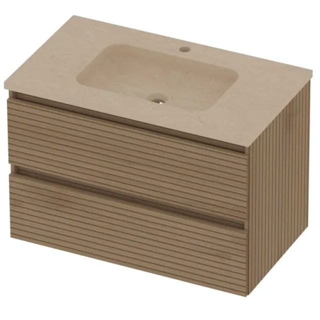 Basic-Line Rocky 46 Badmeubelset Hardsteen 1 Kraangat Greeploos 80x46x54 cm Lamello Oak Sand Stone Beige